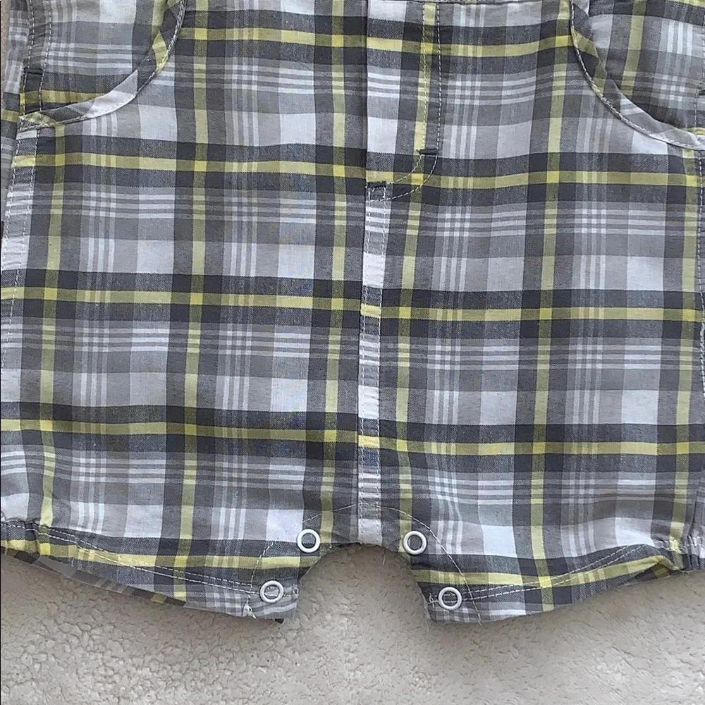 Absorba Gray & Yellow Shortalls 24M Baby Boy EUC